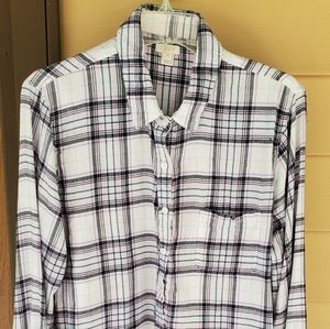 JCREW Plaid half button up size xl
